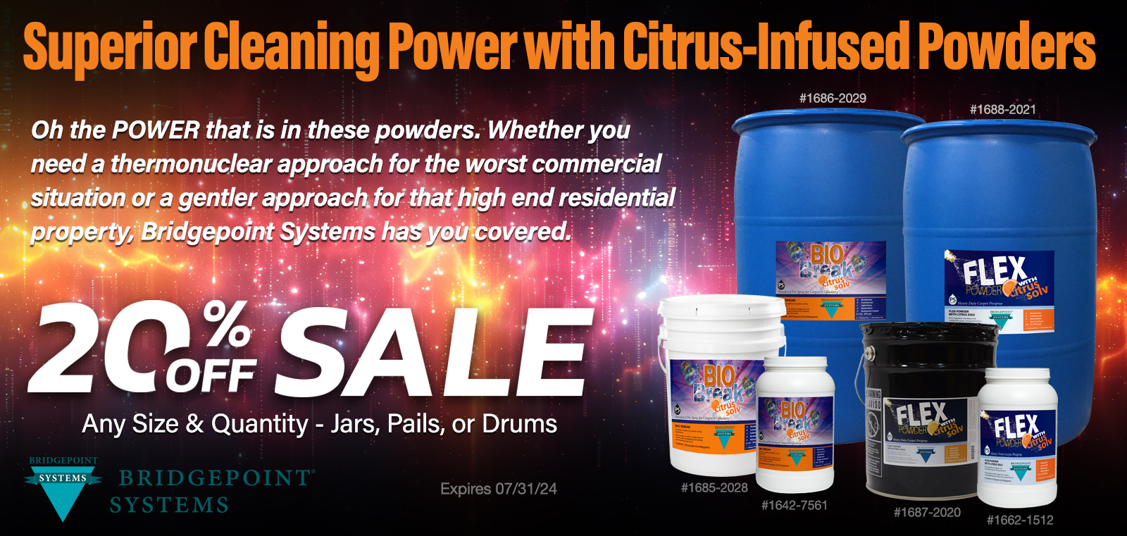 Superior Cleaning Power with Citrus-Infused Powders. 20% off sale, Any Size & Quantity - Jars, Pails or Drums